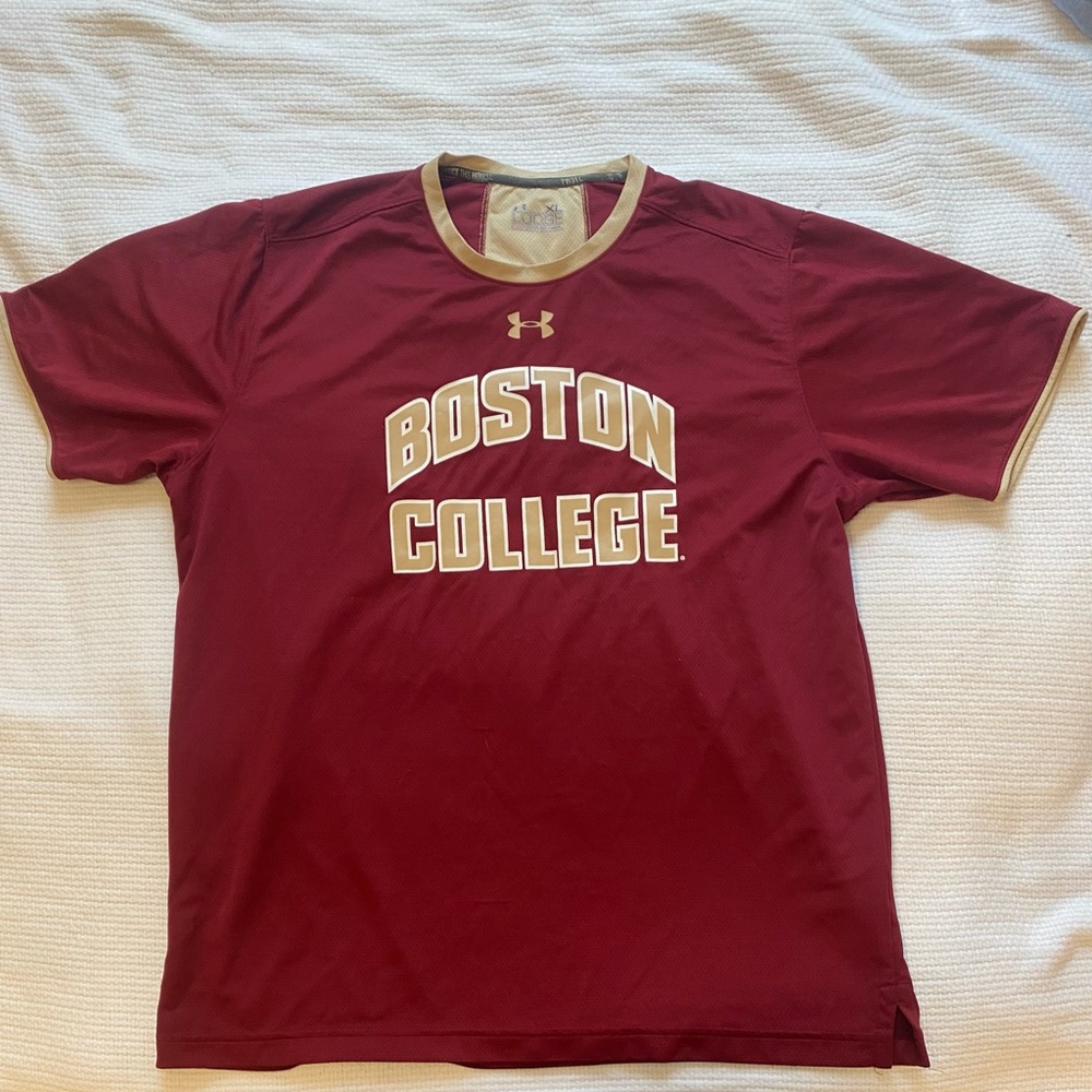 Under Armor Boston College red t-shirt.